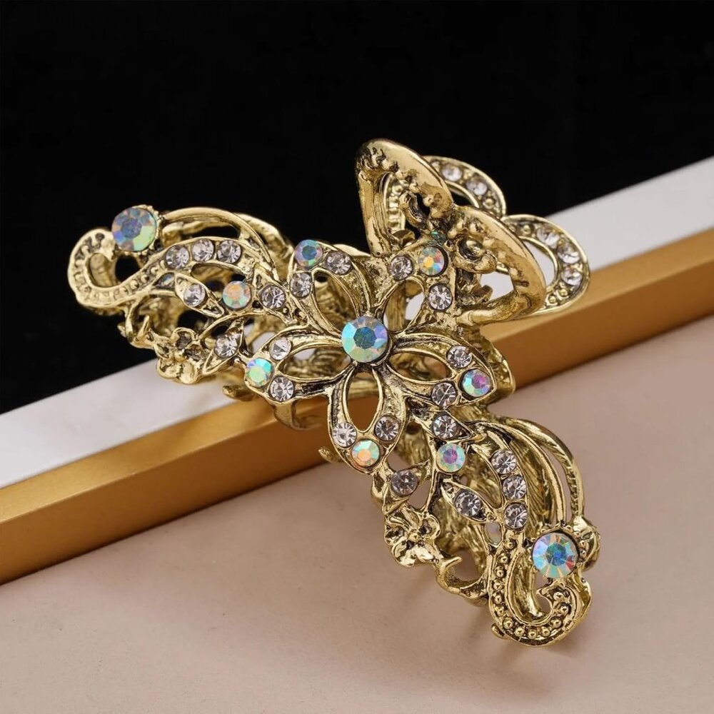 Fancy Hair Claw Jaw Clips Pins For Womens, Vintage Rhinestone Crystal Flowers Ha - Picture 4 of 6